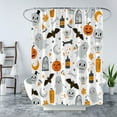 thumbnail image 3 of Spooky Halloween Shower Curtain Pumpkin Bat Witch Skull Boho Ghotic Alchemy Magic Scary Funny Cute Cartoon Icons Holiday Happy Halloween Party Fabric Bath Curtain set with Hook,White, 3 of 4