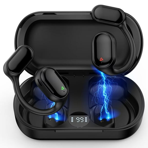 FiveBox Wireless Earbuds,Air Conduction Bluetooth 5.3 Headphones for iPhone Android 36H Playtime Open-Ear Earphones with Adjustable Earhooks Noise Cancelling Earbuds IPX5 Waterproof Headsets for Sport