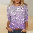 thumbnail image 2 of Feancey Womens Blouses Dressy Casual 3/4 Sleeve Sequin Print Tops Loose Fit Trendy Party Tunics Comfy Round Neck Spring Summer T-Shirts Purple XXL, 2 of 5