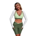 thumbnail image 2 of Pisexur Womens Swimsuits 3 Piece Sporty Tankini Swimsuit, UV Protection Long Sleeve Rash Guard with Padded Bikini Top & Pocketed Bike Shorts, Color Block Bathing Suit Green,M, 2 of 9