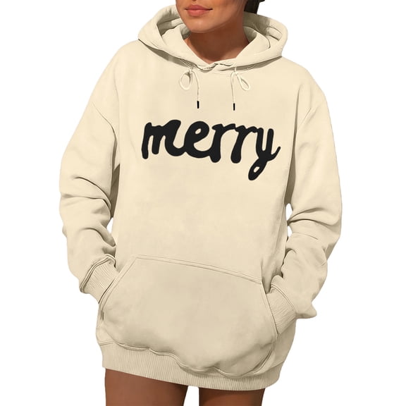 MESSUEN Christmas Shirts for Women Christmas Sweatshirts for Women Thick Hoodie Fall Sweatshirt Long Sleeve Tops Womens Fall Tops Hoodie for Women Beige L