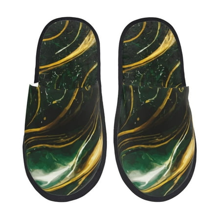 Balery Green Marble Slient Indoor Furry Fleece Comfort House Shoes Soft Non-Slip Home Shoes Cotton slippers House Slippers-- Large