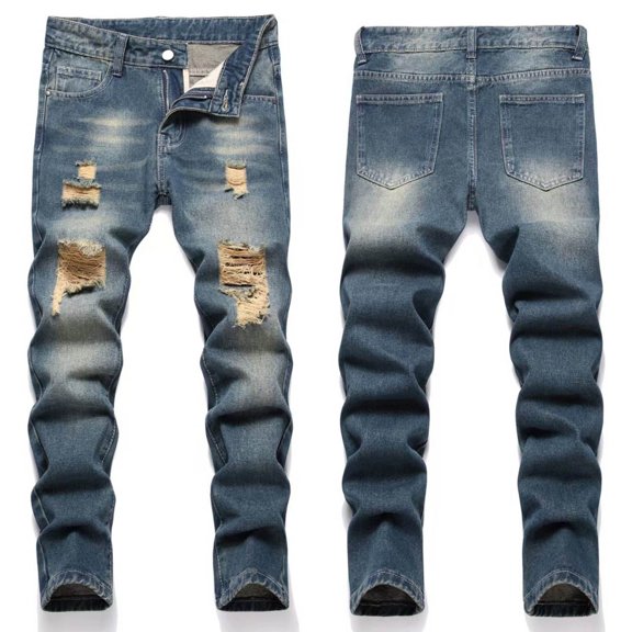 HAYIMI Toddler Pants Boys Distressed Jeans High Street Fashion Casual Long Pants Kids Comfortable Stretch Denim Trousers Spring Autumn Fashionable Solid Color Daily Slacks