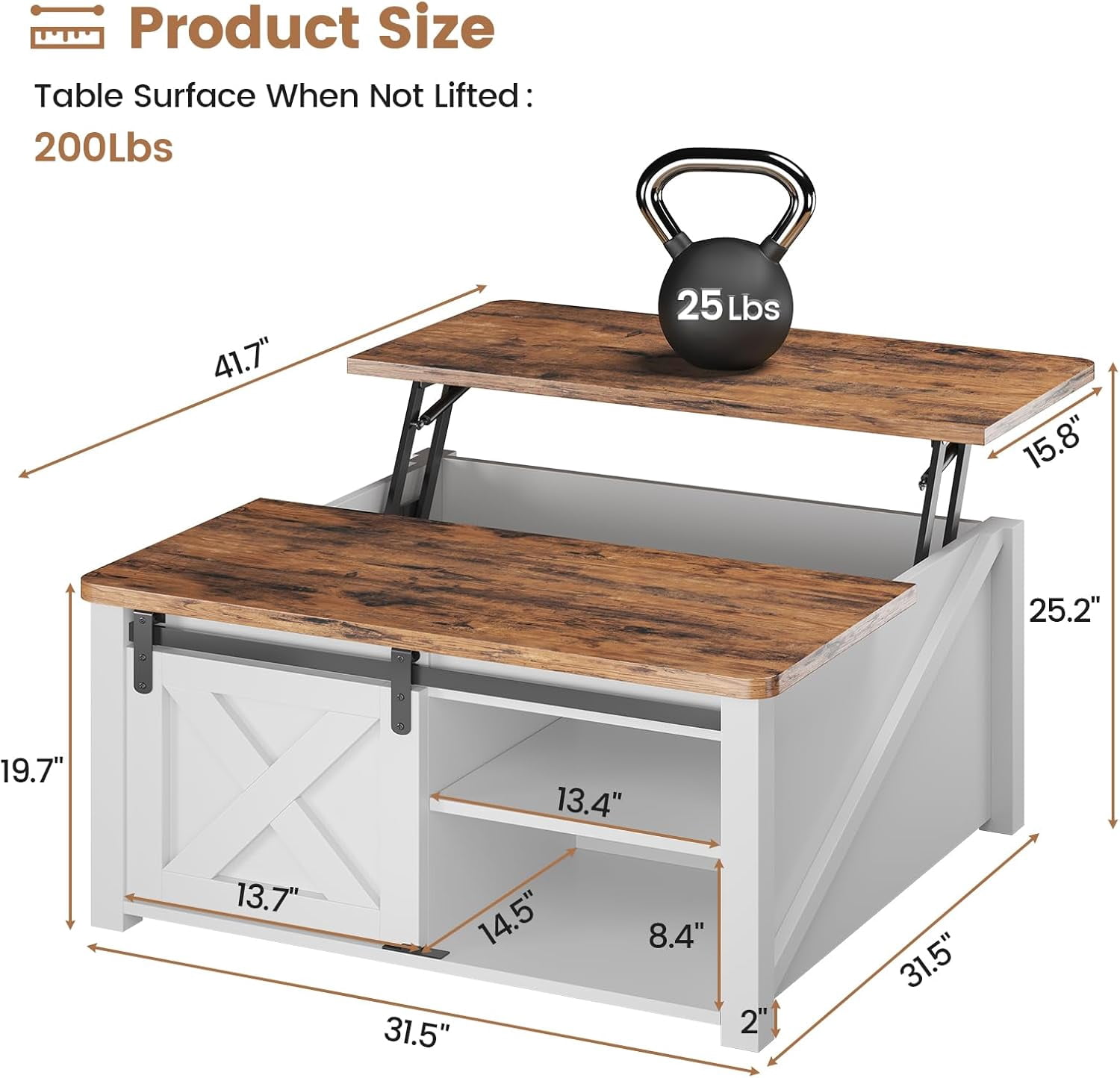 31.5" Square Lift Top Coffee Table, Farmhouse Coffee Table with Ample Storage, Wood Center Table with Sliding Doors and Large Hidden Space for Living Room Home Office, White