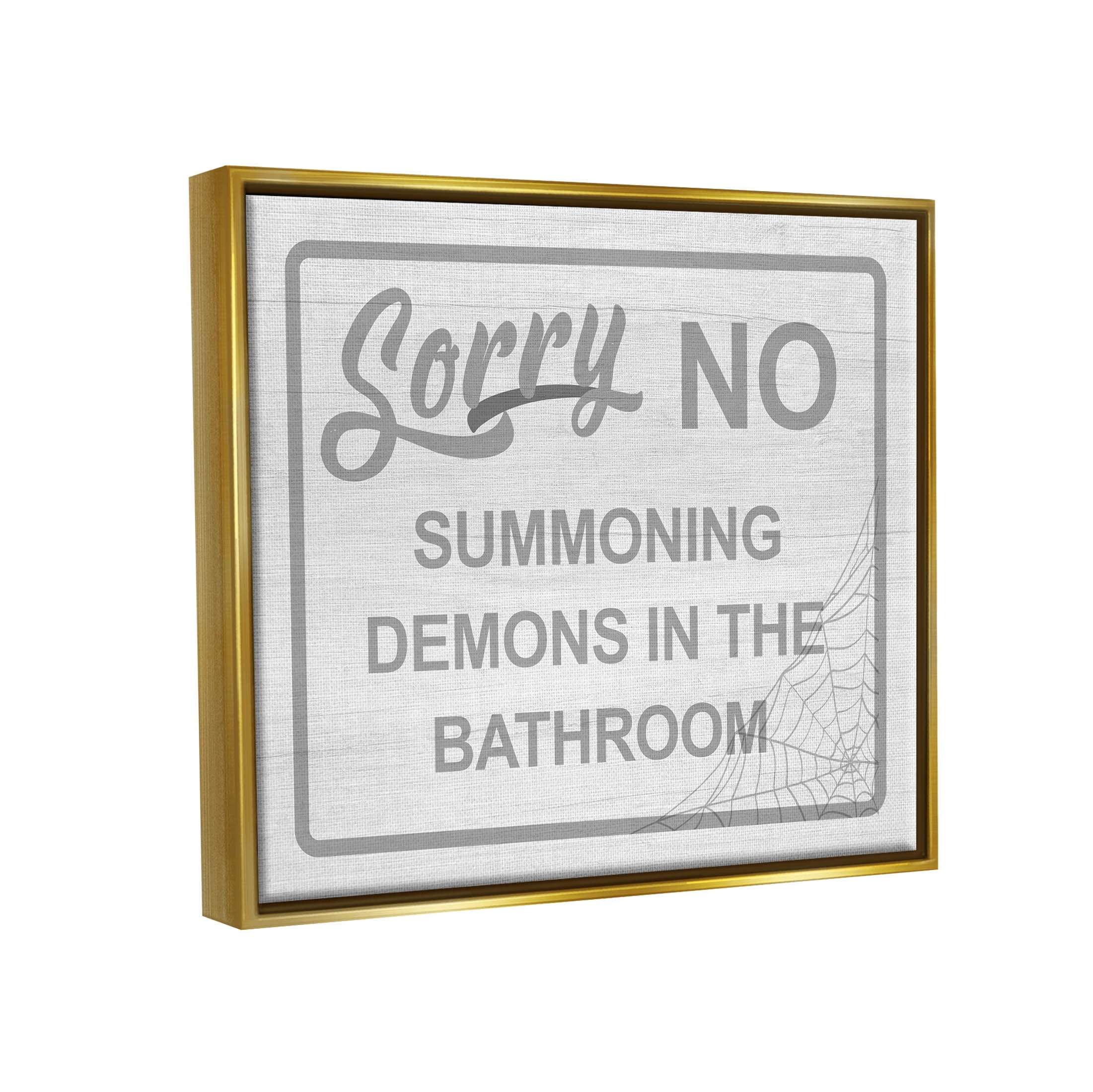 Stupell Industries No Summoning Demons Bathroom Graphic Art Metallic Gold Floating Framed Canvas Print Wall Art, Design by Lil' Rue
