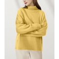 thumbnail image 4 of Women Mock Neck Sweater Chunky Long Sleeve Knitted High Low Hem Trendy Fall Winter Jumper Top Yellow One size, 4 of 10
