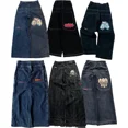 thumbnail image 2 of Pantalones vaqueros holgados con bordado de calavera Retro Para hombre y mujer, pantalones góticos de cintura alta, Y2K, Harajuku, 2024, 2 of 3