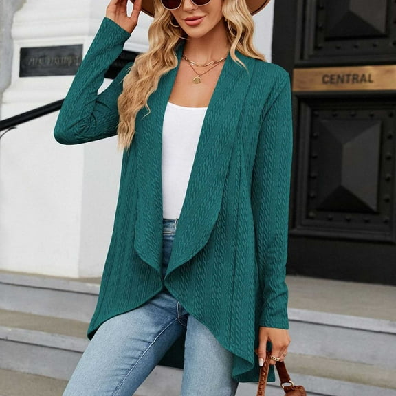 BSDJILFG Eyelet Blazers for Women Long Sleeve Cardigan Ruffle Hem Notch Collar Dress Jackets Office Workwear