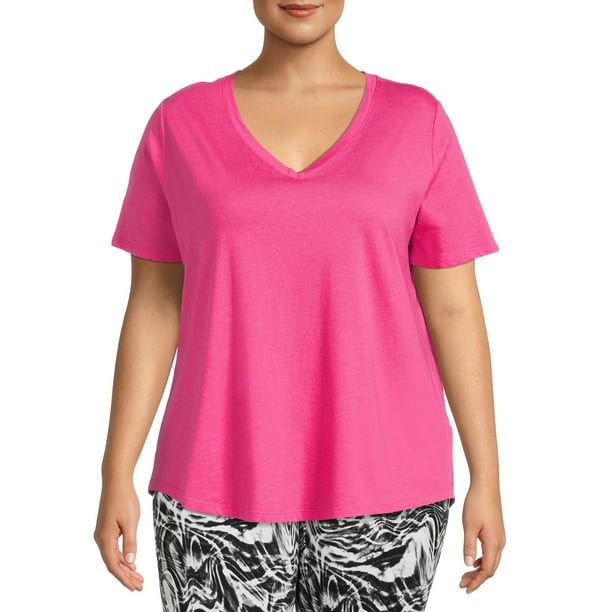 Terra & Sky Women's Plus Size V-Neck Tee with Short Sleeves - Walmart.com