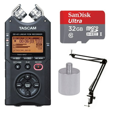 Tascam DR-40 Handheld 4-Track Recorder w/ Knox Boom Arm/Adapter & 32GB (Tascam Dr 40 Best Price)