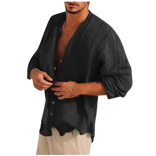 Birdeem Chemises pour Hommes Mode Décontractée Couleur Unie Bouton Manches Courtes Col Rond Blouses