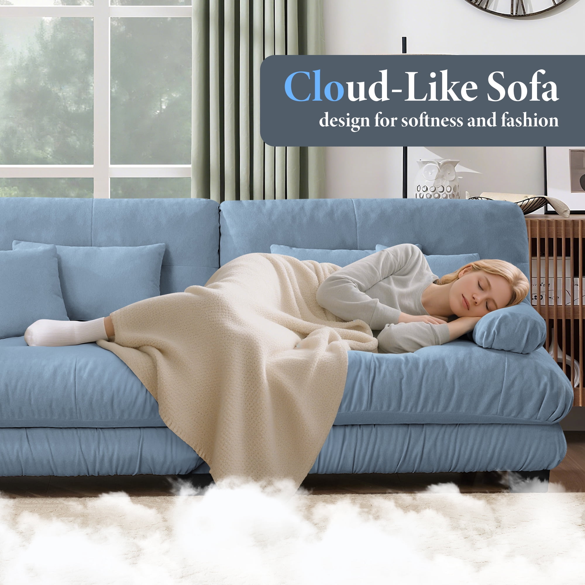 FFH 173.2" Modular Sectional Sofa, U Shaped Couch for Living Room, 4-Seater Comfy Cloud Couch with Deep Seat (Chenille Blue, 4 Seater with 2 Ottomans)