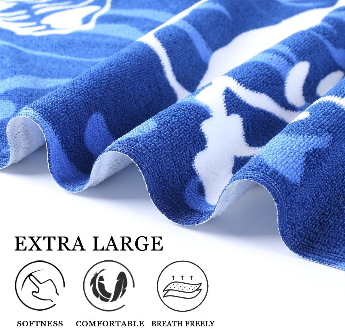 4 Packs Oversized Beach Towel Set, 36 x 72 in XL Extra Large Big Soft Pool Swim Travel Towels Blanket for Adult Women Men Camping Cruise Lounge Cover Gift Shark Turtle