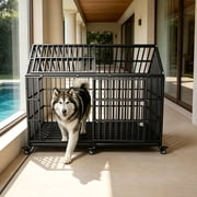 Heavy Duty Dog Crate 64 inch Giant XL Large Pet Dog Crate Cage Kennel with Roof Top 2 Doors Removable Trays, Lockable Wheels Escape-Proof for High Anxiety Large/Extra Large Dogs