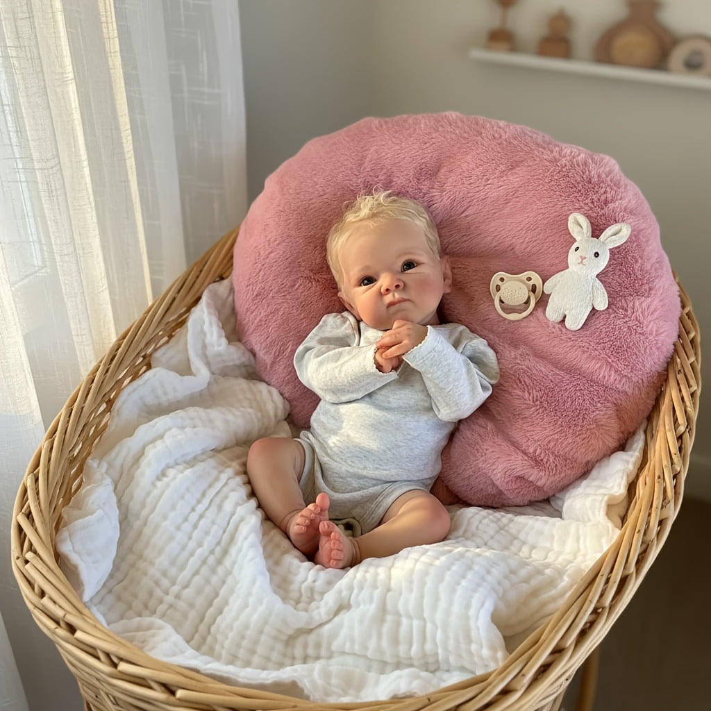 18 inch Realistic Reborn Baby Dolls - 3D Skin Painted Newborn Baby Doll Cloth Body with Handrooted Blond Hair and Feeding Toy for Kids 3+ Years