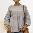 thumbnail image 2 of Mujeres de manga larga Top otoño mujer cuello redondo linterna mangas manga larga suelta casual color puro Top gris S, 2 of 6