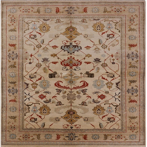 Ahgly Company Indoor Square Mid-Century Modern Light Copper Gold Oriental Area Rugs, 5' Square