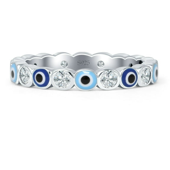 Evil Eye Round Ring Cubic Zirconia Minimalist 925 Sterling Silver Size 5