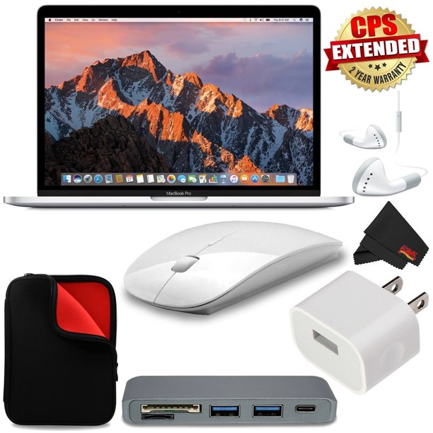 6Ave Apple MacBook Pro de 13,3" (Mediados de 2017, Plateado) MPXR2LL/A + Cargador de Pared USB de Viaje de 5 V para iPhone/iPad (Blanco) + Paquete de Auriculares (Caja Nueva Abierta)