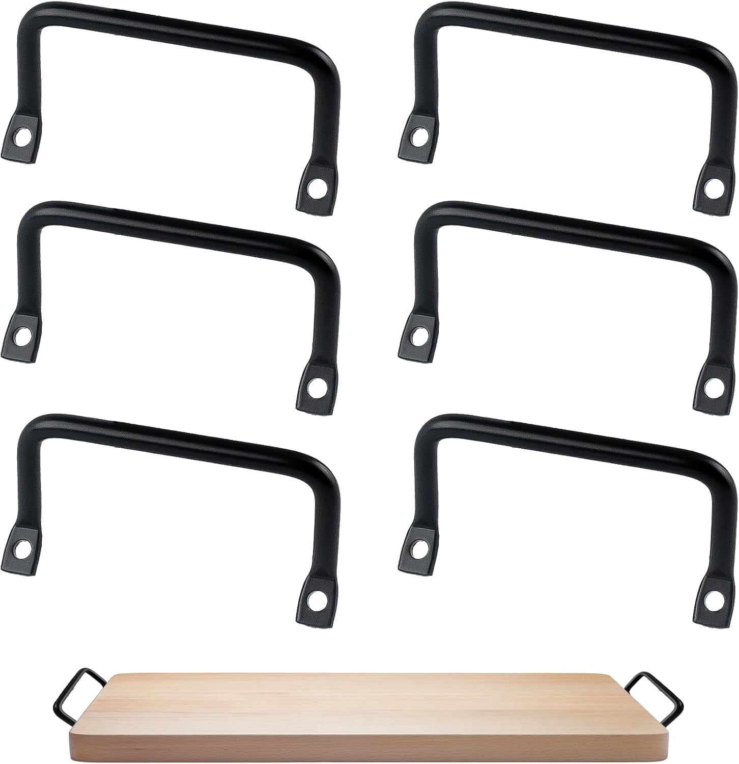 RGHJAR-6 Pcs Metal Charcuterie Board Handles, Black Matte, 4 Inch Pull Handles, Side Fixing, for Trays, Stove Cover, Noodle Board, Cutting Board