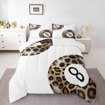 Manfei Teen Billiards Bedding Comforter Set,Ball Sports Game Twin Comforter Sets,Brown Cheetah Pattern Bedding Set for girls boys,Super Cozy Room Decor Reversible,2 Pieces
