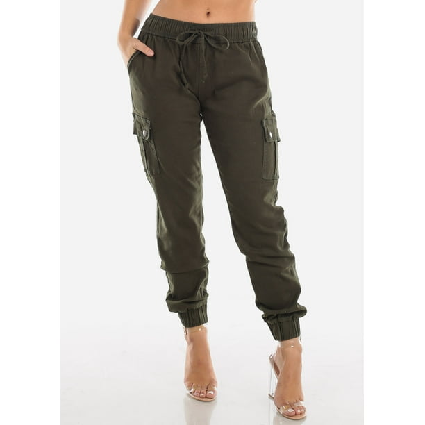 ModaXpressOnline - Womens Drawstring Waist Cargo Style Olive Jogger Pants 10027B - Walmart.com