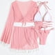 thumbnail image 4 of Traje de baño para mujer, traje de baño de cuatro piezas, bikini liso con vendaje, push-up, acolchado, traje de baño, conjunto de ropa de playa, trajes de baño para mujer, 4 of 5