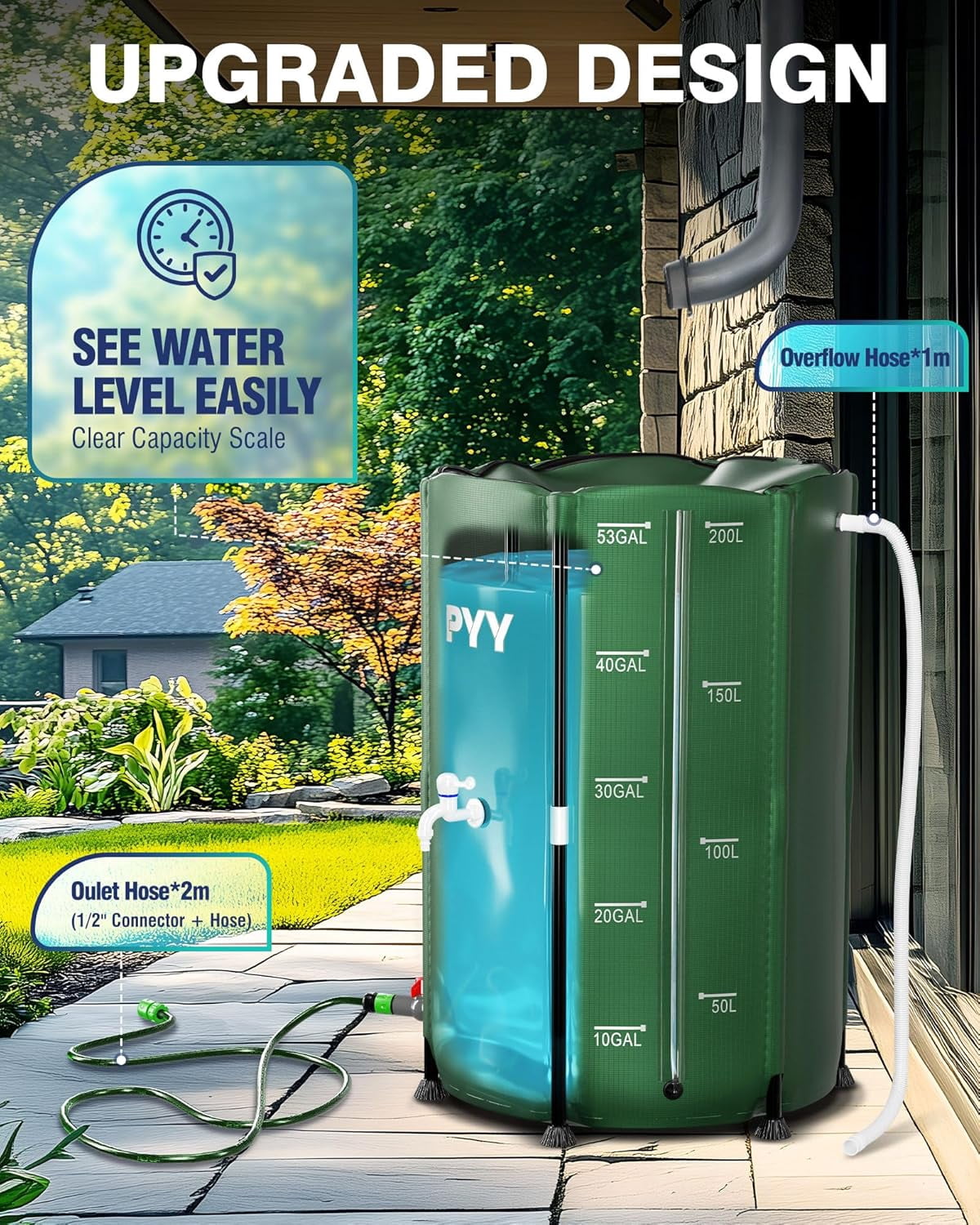 53 Gallon Green Rain Water   with Spigots, Hose and Bucket