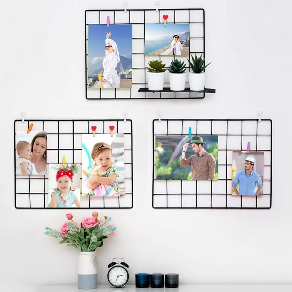3-Pack Wire Wall Grid Panel | Photo Grid Wall Decor | Metal Board for Hanging Pictures | Black Wire Organizer for Home, Office & Kitchen | Panel for Display & Storage