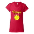 thumbnail image 2 of Wild Bobby, Tennis Mom Cute Bow Ribbon Tennis Ball, Mother's Day, Women Standard V-Neck Tee, Red, Small, 2 of 3