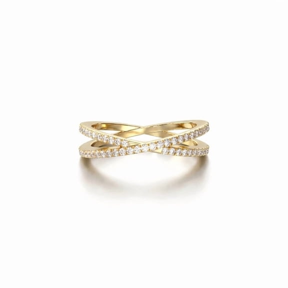 14k Yellow Gold Plated Moissanite Eternity Band Criss Cross X-Ring Intertwined Pave Wedding Anniversary Ring for Women