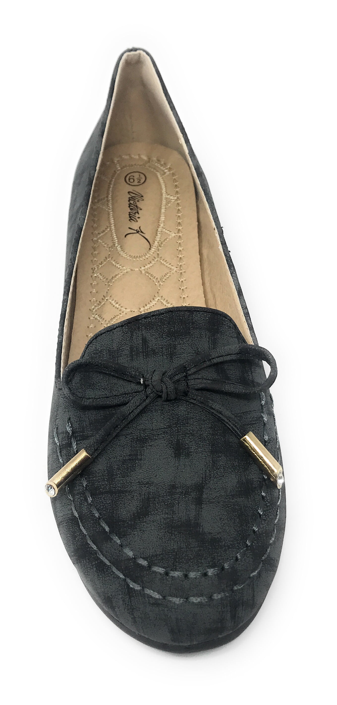Victoria K Women's Bow With Gold Tipping Distressed Ballerina Flats