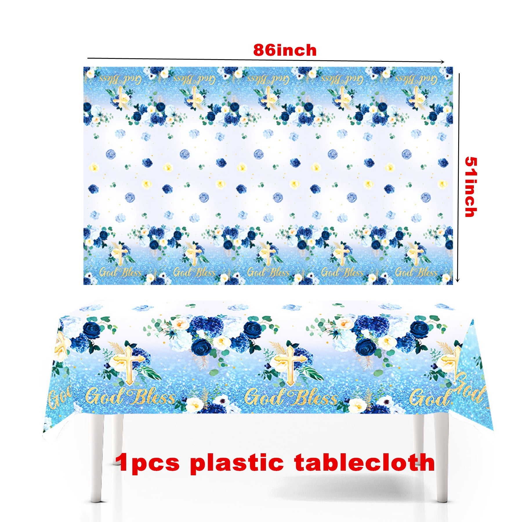 161 Pcs Blue God Bless Tableware Set, Baptism First Holy Communion Party Decorations Supplies for Newborn Baby Shower, Baptism Church Cross White Floral, Serves 20 Guests