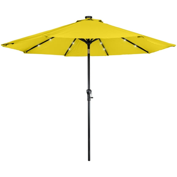 Northlight 9ft Solar Lighted Outdoor Patio Market Umbrella with Hand Crank and Tilt, Yellow