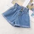 thumbnail image 5 of OGLCCG Girls Casual Denim Shorts Summer High Waisted Button Roll Up Hem Jean ShortS with Pockets Solid Color Y2k Shorts 2-14 Years, 5 of 5