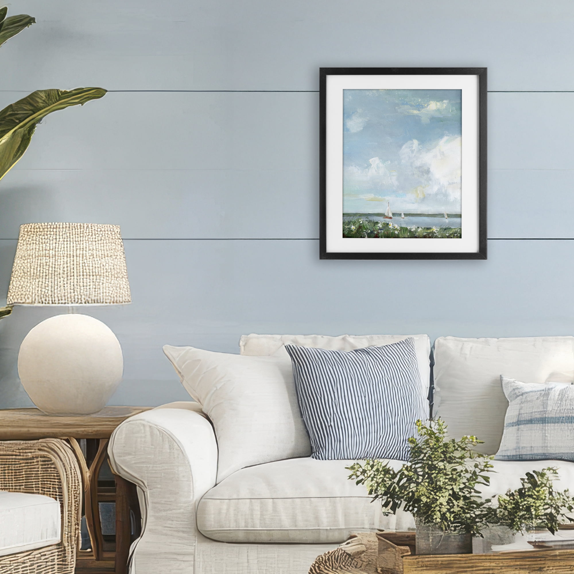 Stupell Industries Seaside Sailing Under Clouds Black Framed Print Under Glass, design by Sally Swatland