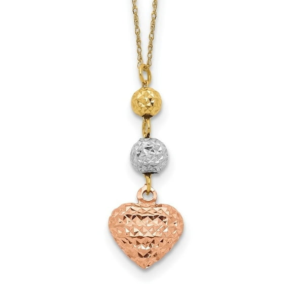 Auriga Fine Jewelry 14K Tri-Color Gold Beads and Heart Rope Chain Necklace 18" for Women