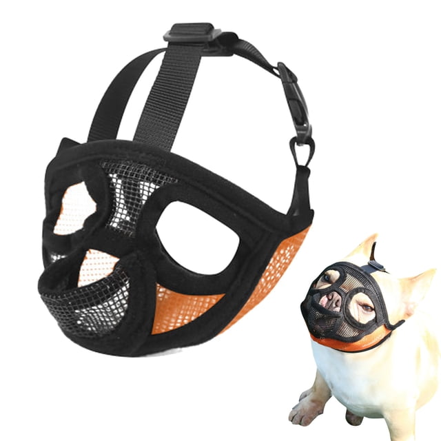 Short Snout Dog Muzzle Bulldog Muzzle Drinkable Adjustable Breathable Mesh for Training Biting Barking