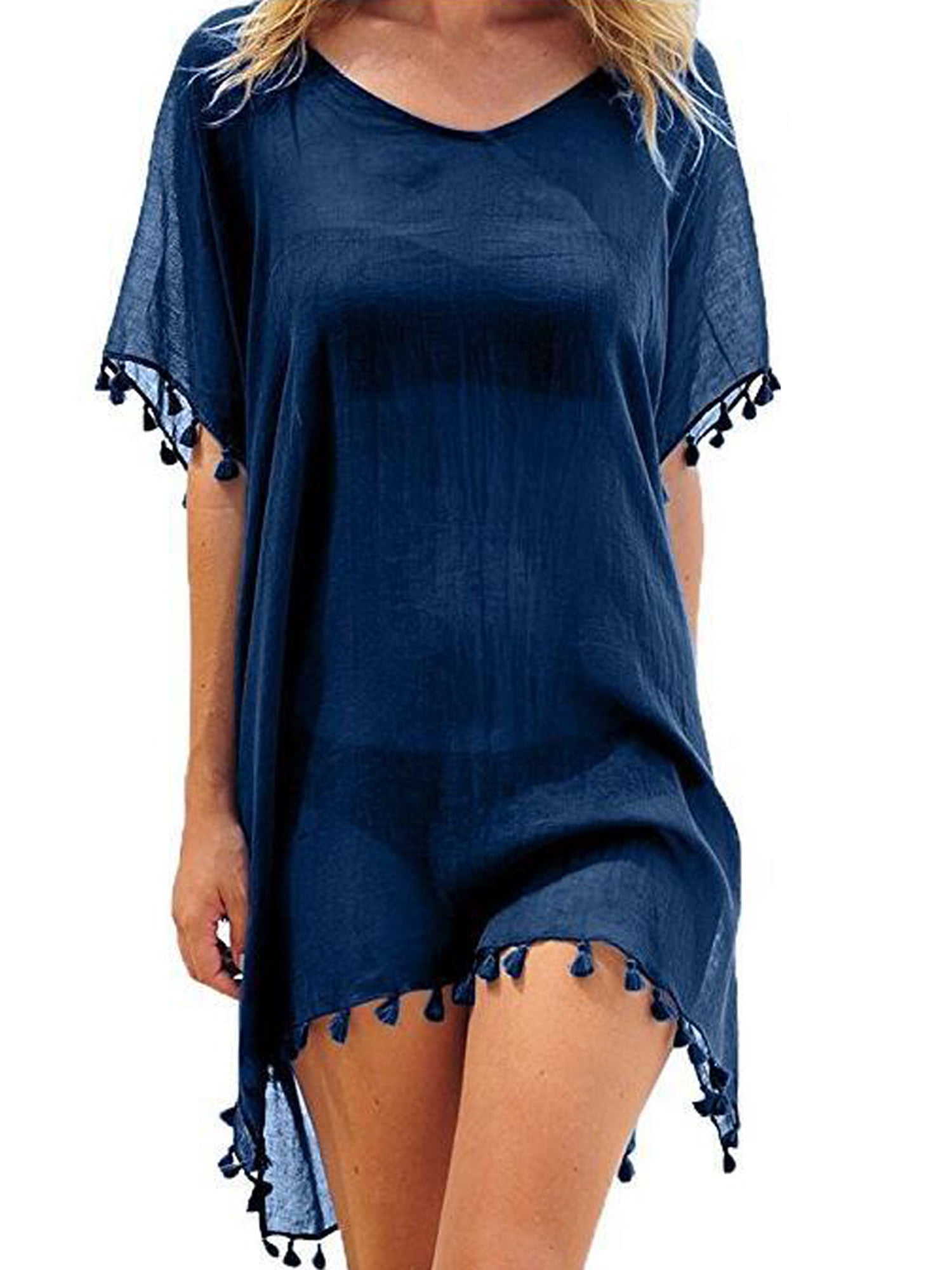 Nituyy Womens Pom Pom Tassel Bathing Swimsuit Loose Cover Up Dress