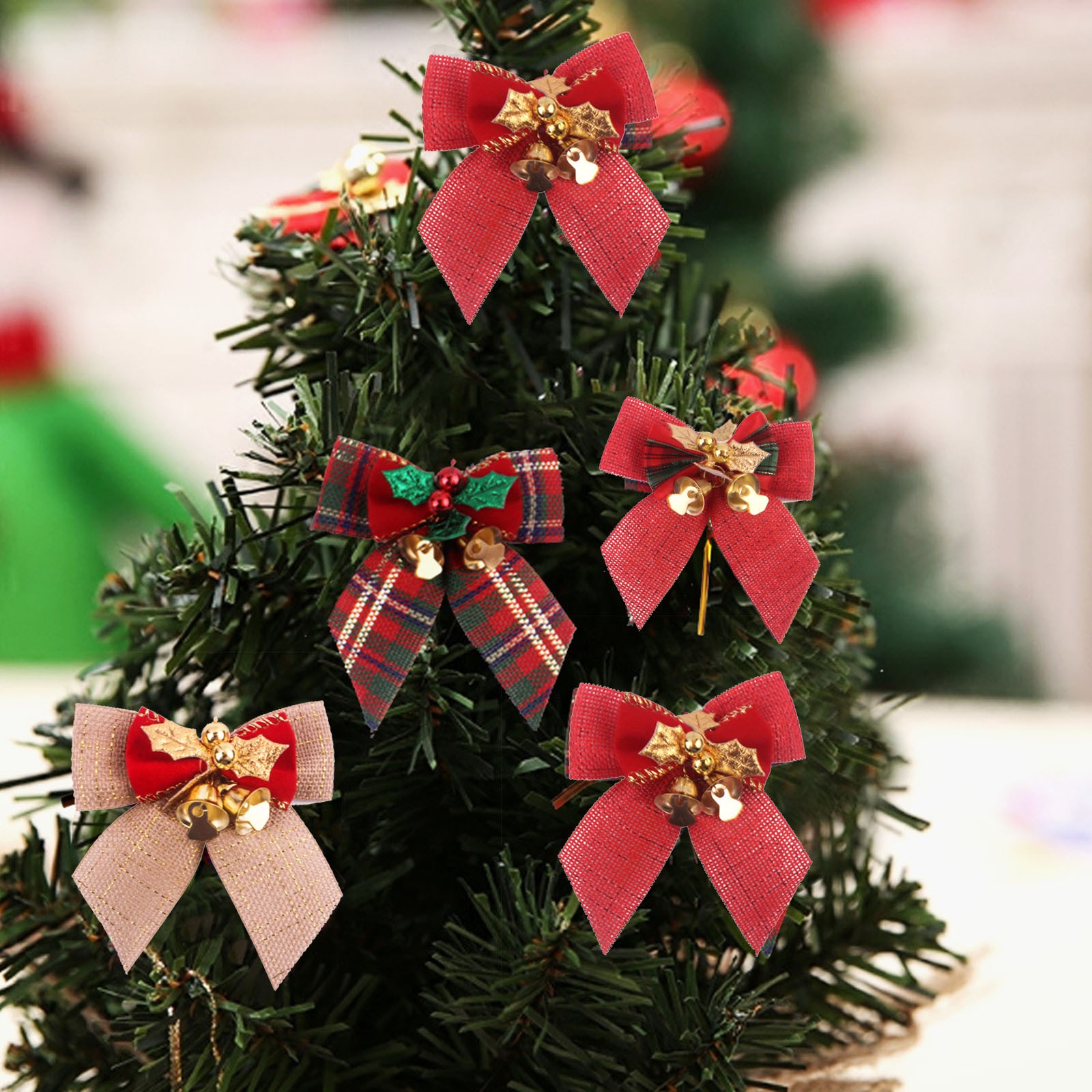 npkgvia Party Decorations,2022 Bowknots Christmas Bows With Iron Bells ...