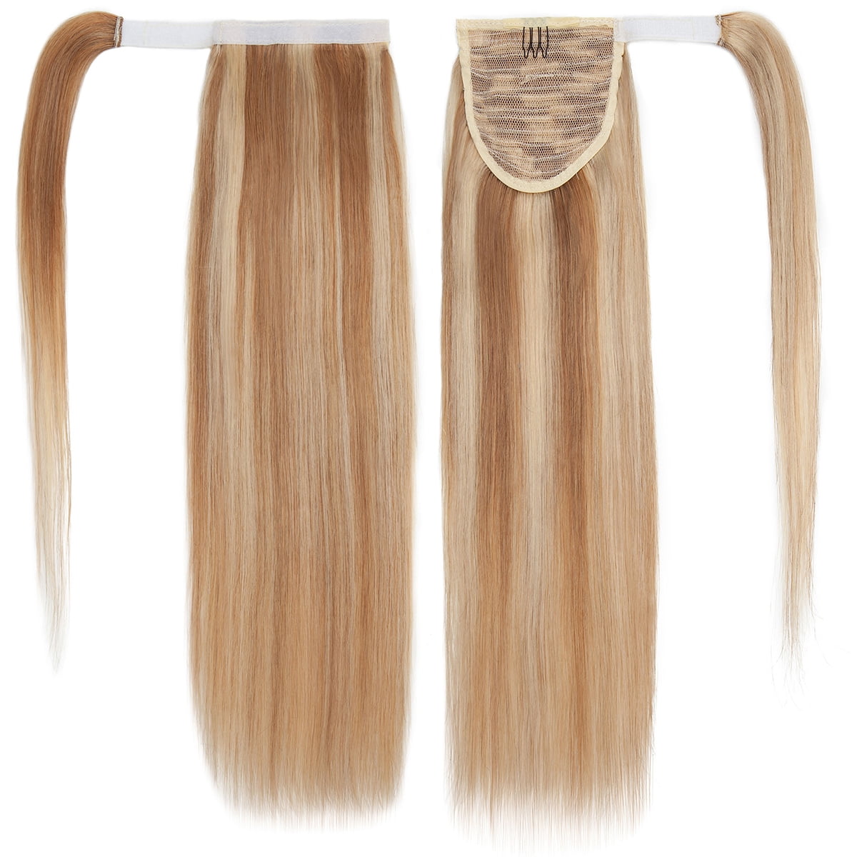 SEGO Clip in Hair Extensions 100% Remy Human Hair Wrap Around Ponytail Extension Thick Long Straight Black Hairpiece with Comb Magic Paste Pony Tail