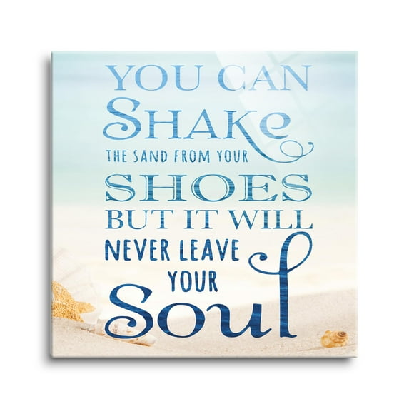 Sand Shoes Soul Aqua Sand Shells 24 x 24 Glass Wall Hanging Sign