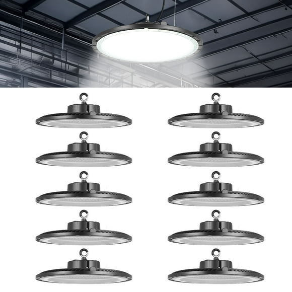 VEVOR 10 Pack LED High Bay Lights, 5000K 150W 21000LM Super Bright UFO LED Warehouse Shop Lights, IP65 Waterproof, 100-277V Wide Voltage, Black
