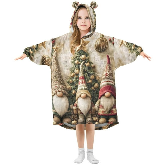 joogoo Wearable Blanket Hoodie Gnomes Christmas Poinsettia Flower for Flannel Sherpa Pocket 3-14 YR M