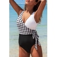 thumbnail image 2 of Women's One Piece Swimsuit Wrap Color Block Tie Side Bathing Suit, Lattice L, 2 of 5