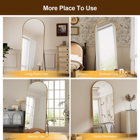BEAUTYPEAK ARCHED FULL LENGTH FLOOR MIRROR 59.1″X16″ FULL BODY STANDING MIRROR,GOLD