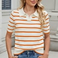 thumbnail image 6 of UAMVSH Women Short Sleeve Striped Sweaters Lapel V-Neck Casual Business Work Dressy Tunic Pullover Fall Lightweight Knitted Tops(X-Large,Orange), 6 of 7