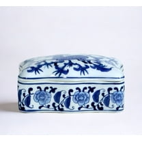 AA Importing AAI Lidded Box, Chinoiserie Deer Design, Blue and White