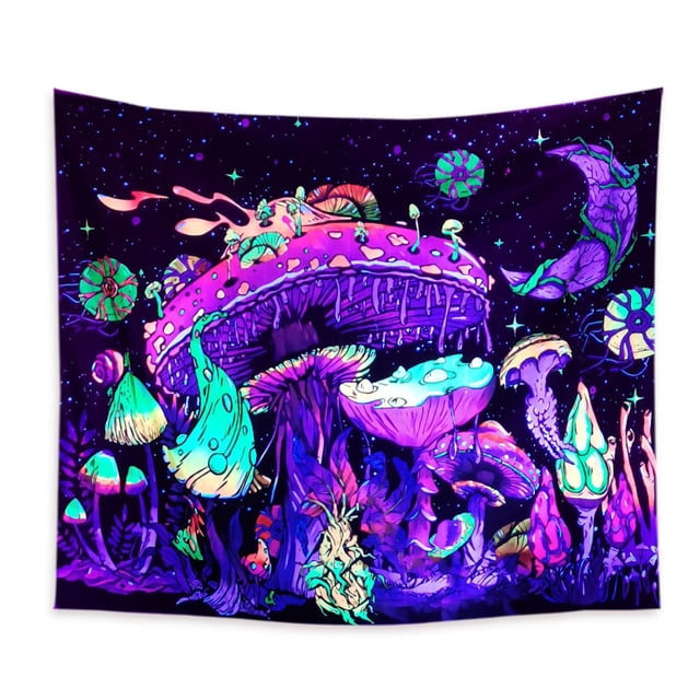 Tapiz de pared con forma de hongo fluorescente, 150 x 150 cm, microtela