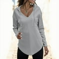 thumbnail image 2 of XDZJLR Hoodies For Women Trendy V Neck Long Sleeve Sweatshirt Drawstring Pullover Tops With Pocket Fashion Outwear Hoodie Grey M, 2 of 4